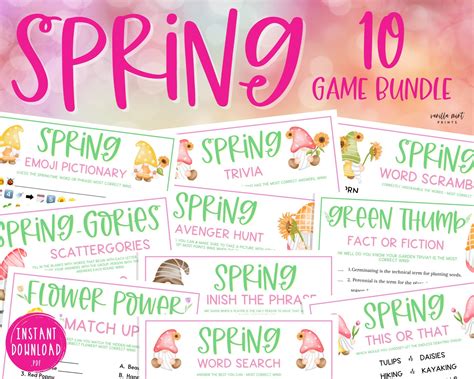 Spring 10 Game Bundle Fun Printable Springtime Trivia And Etsy