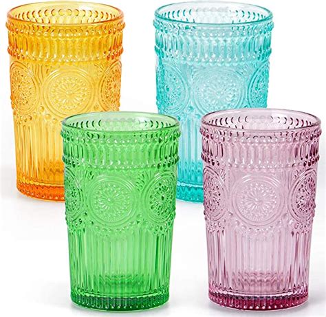mdluu colored glassware multicolor drinking glasses embossed water glasses