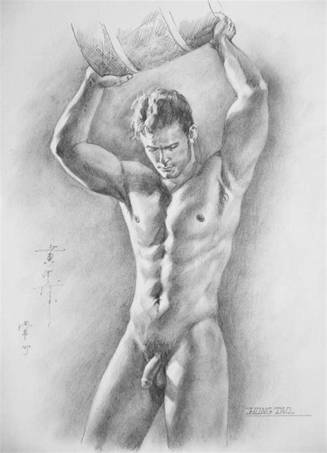 ORIGINAL DRAWING CHARCOAL PENCIL ART MALE NUDE GAY INTEREST MAN ON