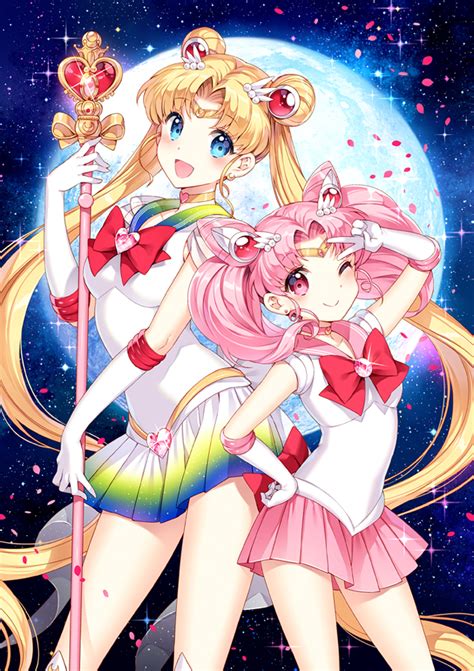 Safebooru 2girls Bishoujo Senshi Sailor Moon Blonde Hair Blue Eyes Blush Bowtie Brooch Chibi