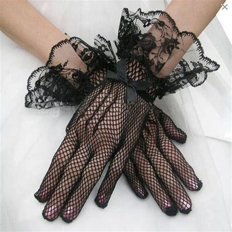 Sexy Women Evening Party Prom Costume Lace Gloves Solid Color Fashion Hollow Out Ladies Glove In