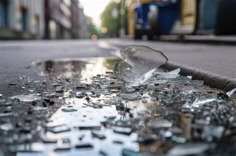 close up of broken glass on sidewalk with litter and trash visible stock illustration