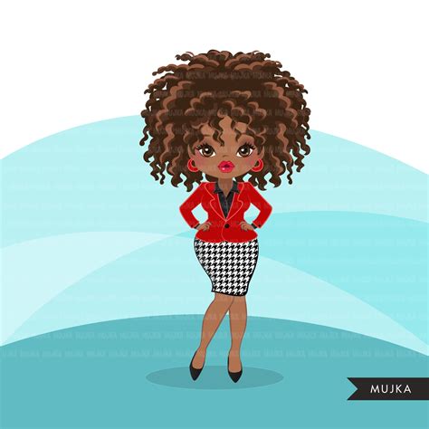 afro woman clipart with red business suit and glasses african american mujka cliparts