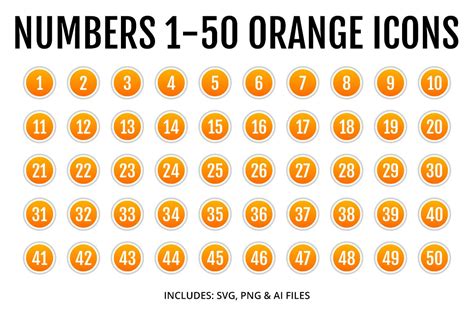 Numbers 1 50 Orange Icons Style 2 Icons Creative Market