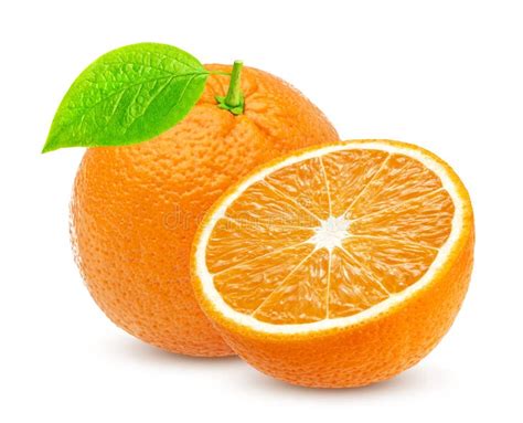 Orange Isolated One Whole Orange Fruit And Half Isolated On White