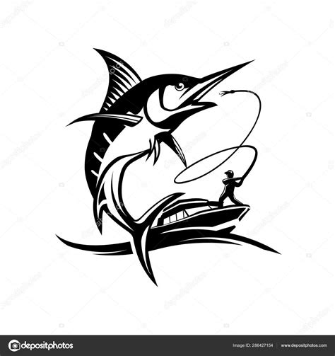 Marlin Fish Logo Fishing Emblem For Seafood And Sport Club Stock