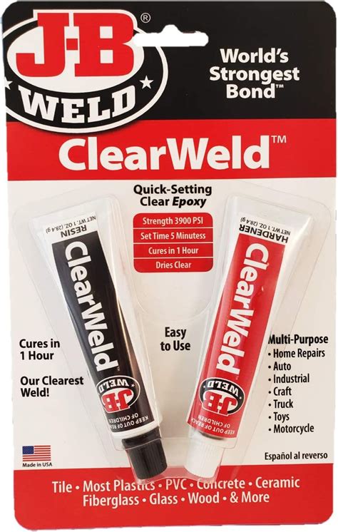 J B Weld Clearweld 5 Minute Epoxy Twin Tubes Automotive
