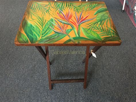 Hand Painted Tv Tray Table Tropical Art Paradise Of Bird Flowers Art