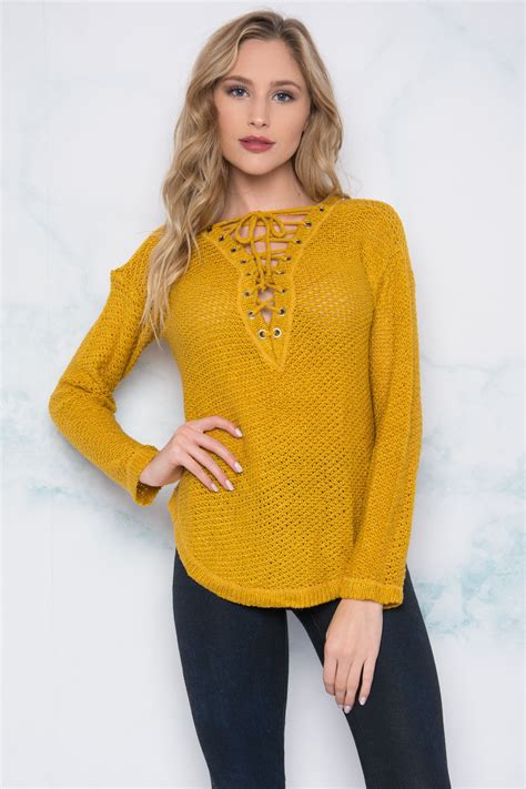 Betsy Knit Lace Up Sweater Yellow Yellow Sweater Lace Knitting Sweaters