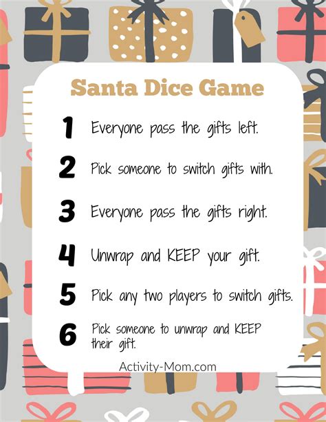 Printable Christmas T Exchange Dice Game Christmas Party 41 Off