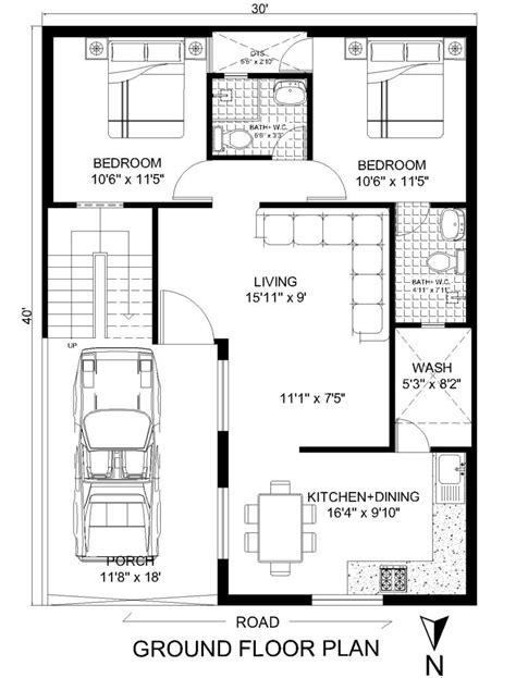 25 X 40 House Plan 2 Bhk Architego