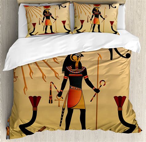 Egyptian Duvet Cover Set Ancient Figure Sun Old Egyptian Religion Grace Icons Tradition