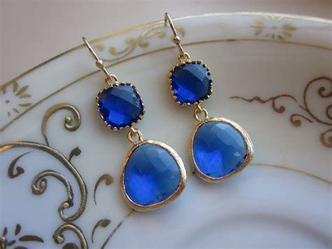 Cobalt Blue Earrings Gold Gold Plated Bridesmaid Earrings Wedding