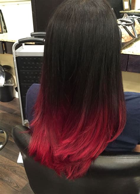 Red Dip Dye Hair Red Ombre Hair Hair Color Streaks Long Hair Color Pretty Hair Color Red