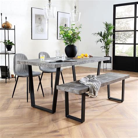 Addison 150cm Concrete Dining Table And Bench With 4 Brooklyn Grey