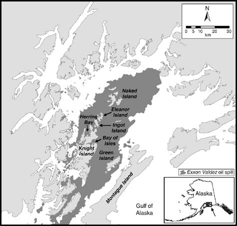 Map Of Prince William Sound Alaska Usa And The Trajectory Of Oil