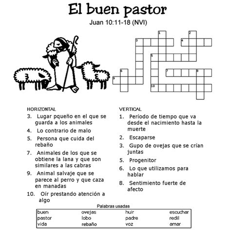 El Buen Pastor Crossword Bible Activities Christian Puzzles