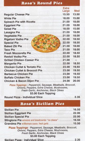 Menu At Rosas Pizza Pizzeria New York City 62 65 Fresh Pond Rd