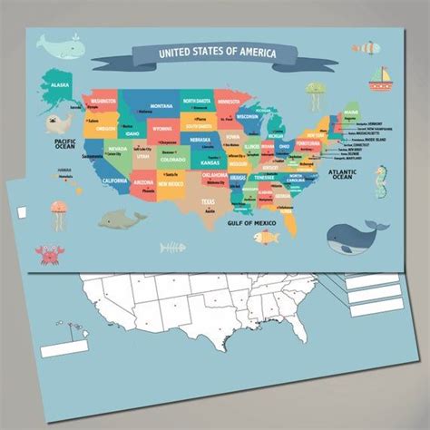 United States Map Placemat Practice Learning States And Etsy