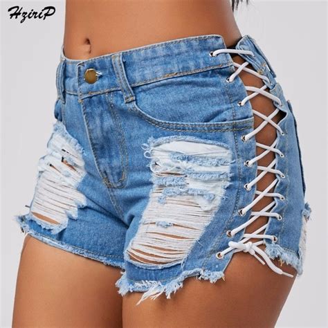 Hzirip Sexy Summer Women Denim Shorts 2018 New Black Blue High Waist Ripped Short Jeans Femme