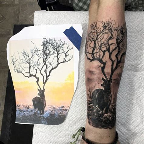30 Tree Themed Deer Tattoo Design For Love Of Nature And