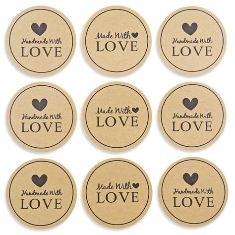 Sticker Handmade With Love Slogan With Hearts Kraft Paper Etsy