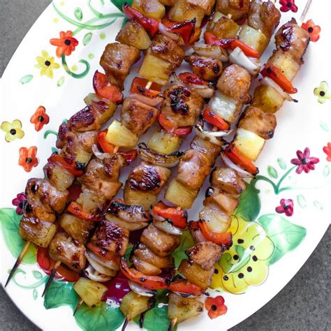 These chicken kabobs are marinated with rosemary, dijon mustard, and red wine vinegar, and are paired with bell peppers, cherry tomatoes, and mushrooms for an easy weeknight meal. Hawaiian Chicken Kabobs ~ Sweet Beginnings Blog