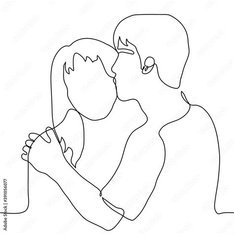 Man Kisses A Woman On The Cheek One Line Drawing Of A Kiss On The