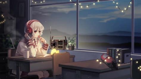 anime girl listening to music wallpaper
