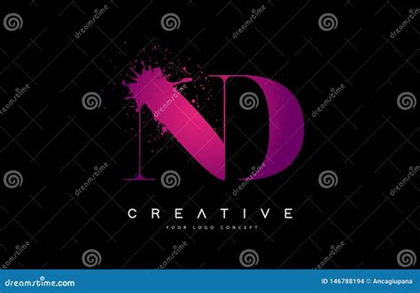 Purple Pink ND N D Letter Logo Design With Ink Watercolor Splash Spill