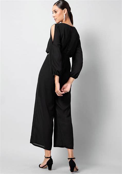 Buy Women Black Slit Sleeve Embellished Jumpsuit Date Night Dress