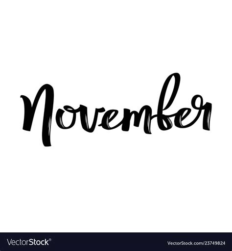 November Month Name Handwritten Calligraphic Word Vector Image