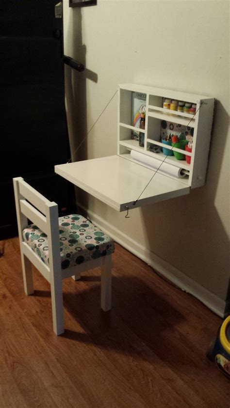 A diy desk such as this one is perfect for compact spaces like dorm rooms or city home offices. Kids fold down desk with paper holer | Fold down desk ...