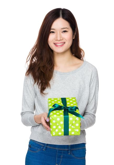 Premium Photo Asian Young Woman Hold With Present Box