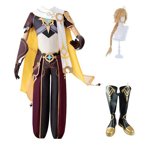Genshin Impact Aether Cosplay Costume Outfit Dress With Wig And Demonia