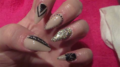 Nude Stiletto Acrylic Nails And Black Nail Art How To