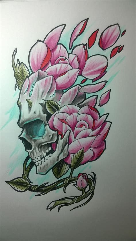 Roses And Skulls Tattoo Sleeve 29 Best Realistic Skull And Rose Half