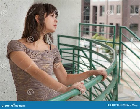 Woman And Railing Downtown Stock Images Image 34837454