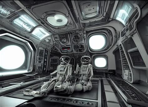 The Interior Of A Spaceship Very Detailed With Aliens Stable