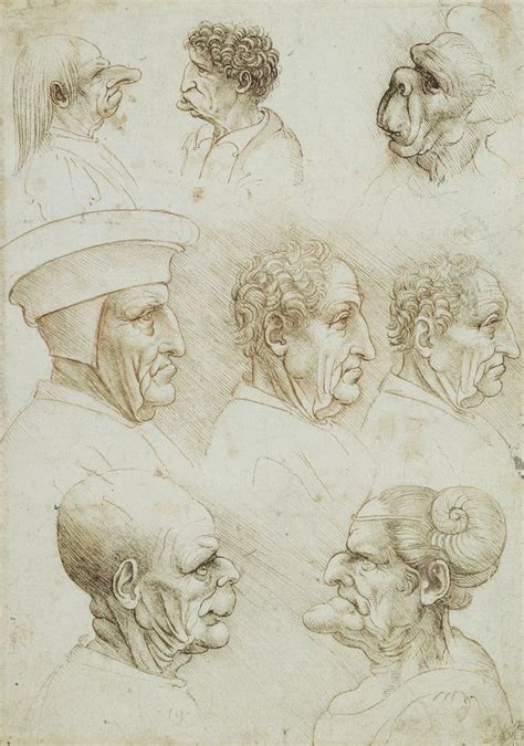 Leonardo Da Vinci Five Grotesque Heads And Three Heads Of Men In