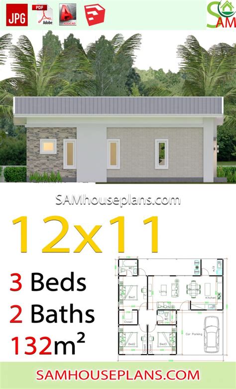 House Plans 12x11 With 3 Bedrooms Shed Roof Samhouseplans
