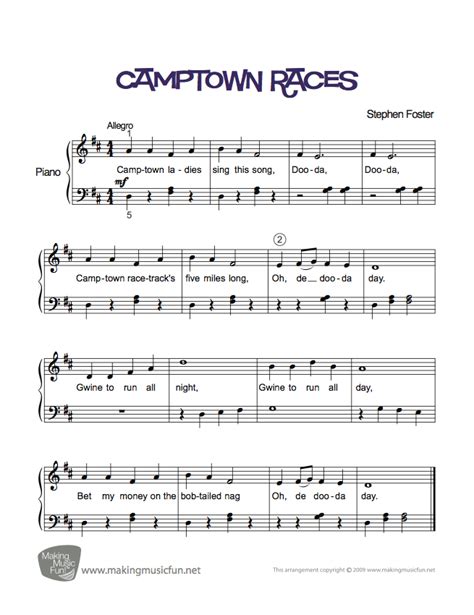 Learning from piano lesson video tutorials, where you learn from tutorials on your. Camptown Races (Foster) - Easy/Intermediate Piano Sheet Music (Digital Print) - Visit ...