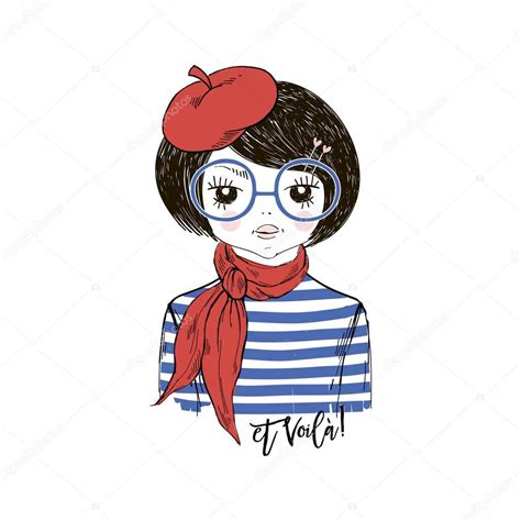 images french girl cartoon french chic cartoon girl — stock vector © olga angelloz 139482542