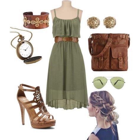 Summer Browns And Greens Fashion Flounced Dress Outfits