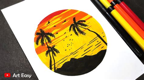 Sunset Drawing With Brush Pen 2 Very Easy Youtube