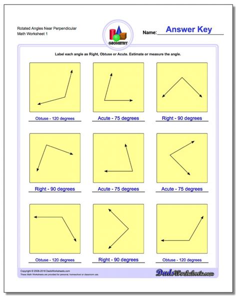 Types Of Angles Acute Obtuse Right Geometry Worksheet