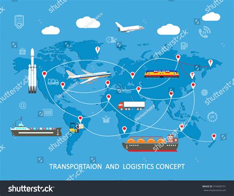Logistics Flat Global Transportation Concept Transportation Over World