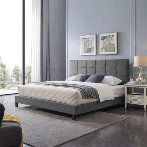 Salome Contemporary Upholstered King Bed Platform Charcoal Gray And Black