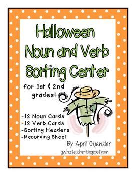 She was hiding under the table. FREE Halloween Literacy Center - Noun & Verb Sort by ...
