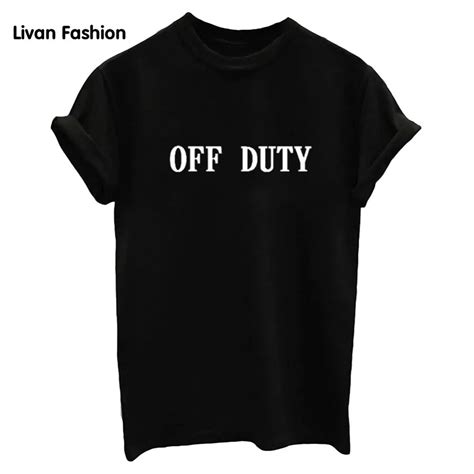 Off Duty Letters Print Women T Shirt O Neck Black White Cotton T Shirts Tops T Shirts Summer